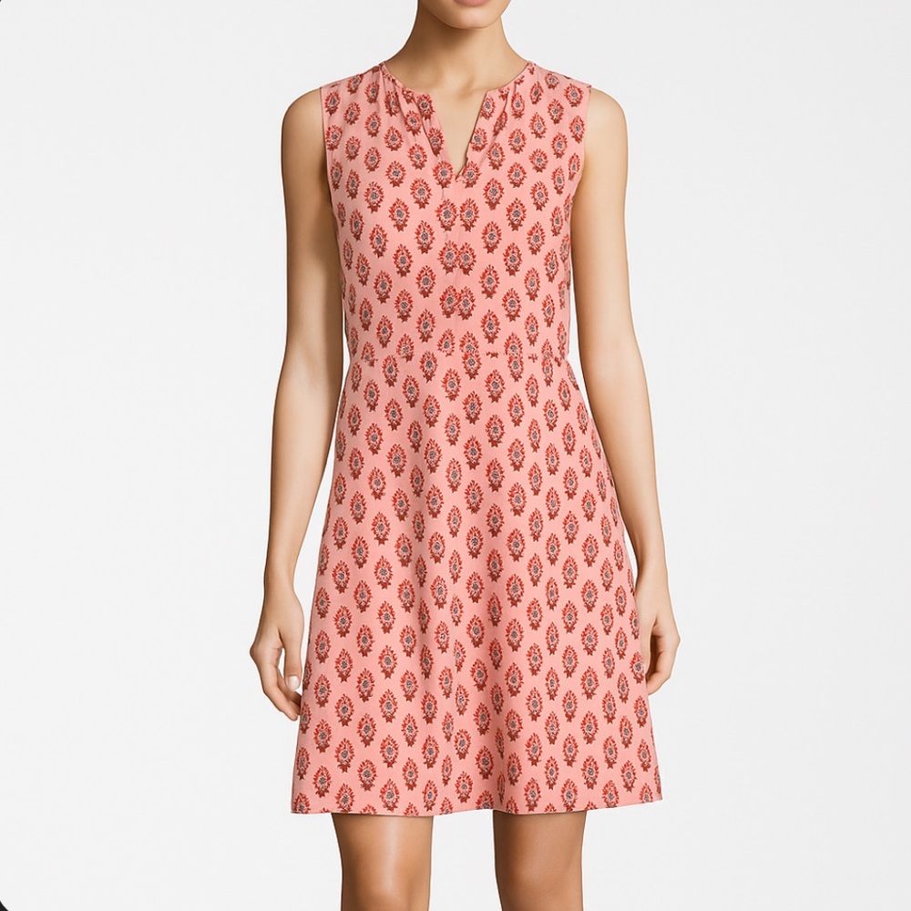 Rebecca Taylor Silk Floral Sleeveless Dress Sz 6 V-neck Pink Lightweight Summer